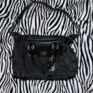 Coach Black Signature Shoulder Satchel with Patent Trim